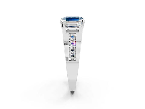White gold Emerald Cut Aquamarine Three-Stone Ring with Channel Set Band and Four-Prong Setting_2