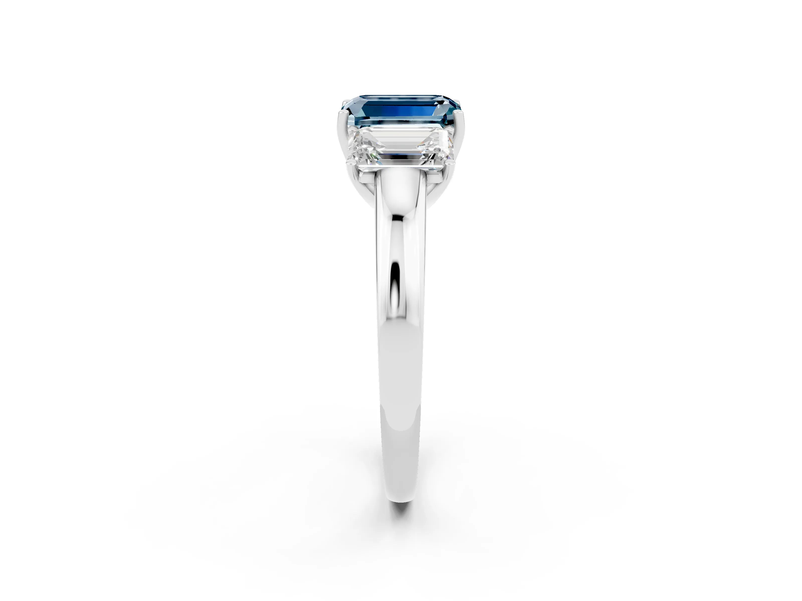 White gold Emerald Cut Aquamarine Three-Stone Ring with Four-Prong Setting and Classic Band_2