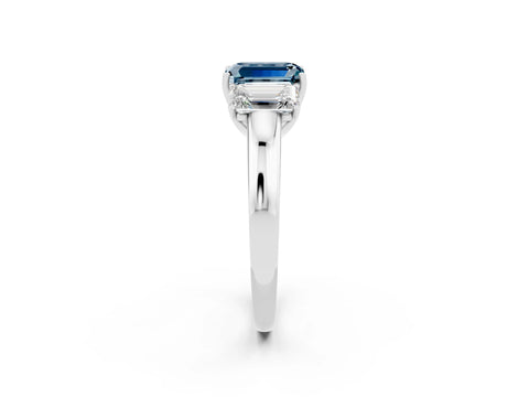 White gold Emerald Cut Aquamarine Three-Stone Ring with Four-Prong Setting and Classic Band_2