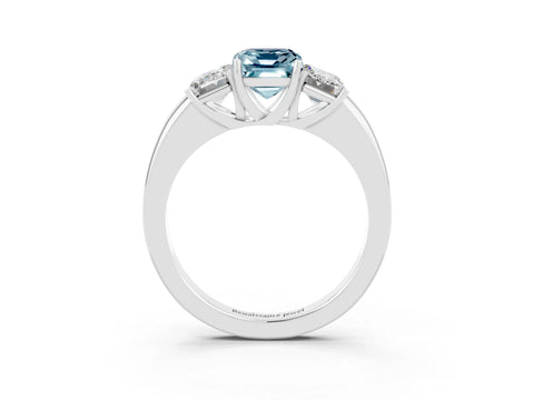 White gold Emerald Cut Aquamarine Three-Stone Ring with Four-Prong Setting and Classic Band_3