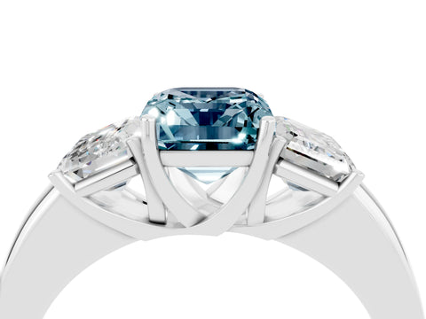White gold Emerald Cut Aquamarine Three-Stone Ring with Four-Prong Setting and Classic Band_4