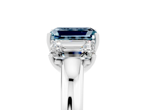White gold Emerald Cut Aquamarine Three-Stone Ring with Four-Prong Setting and Classic Band_5