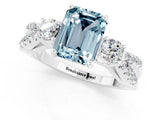 White gold Emerald Cut Aquamarine Three-Stone Ring with Pavé Split Shank and Four-Prong Setting_1