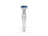 White gold Emerald Cut Aquamarine Three-Stone Ring with Pavé Split Shank and Four-Prong Setting_2