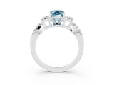 White gold Emerald Cut Aquamarine Three-Stone Ring with Pavé Split Shank and Four-Prong Setting_3