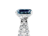 White gold Emerald Cut Aquamarine Three-Stone Ring with Pavé Split Shank and Four-Prong Setting_5