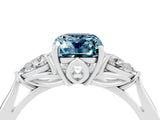 Platinum Aquamarine Three-Stone Ring with Pear Side Stones and Prong Setting