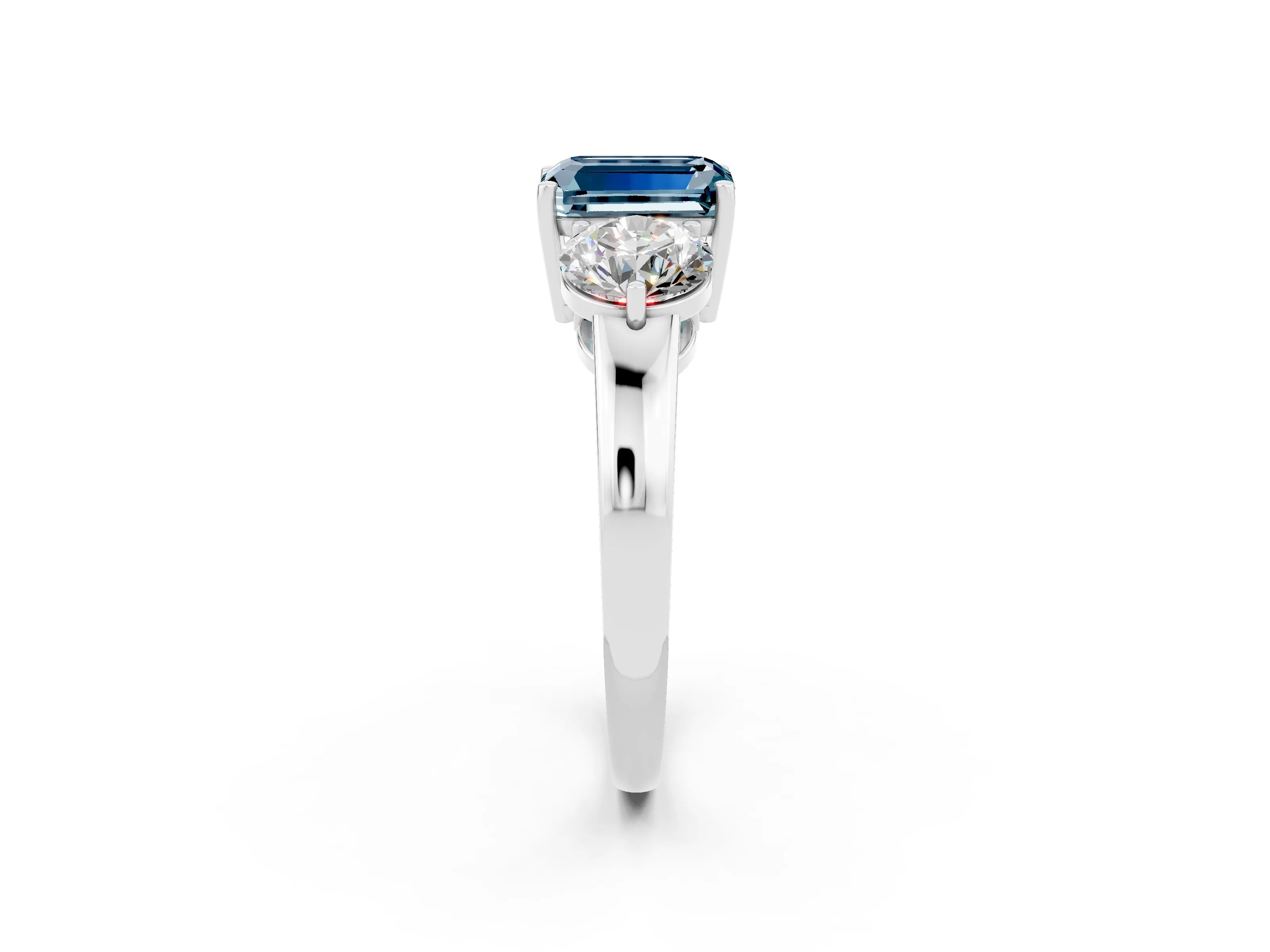 White gold Emerald Cut Aquamarine Three-Stone Ring with Prong Setting and Classic Band_2