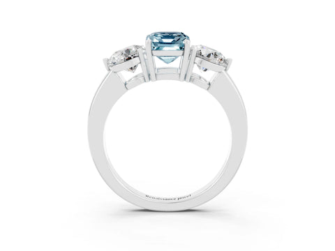 White gold Emerald Cut Aquamarine Three-Stone Ring with Prong Setting and Classic Band_3