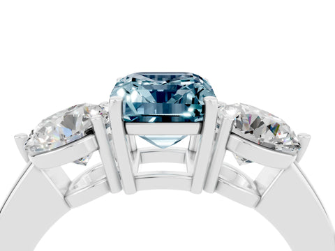 White gold Emerald Cut Aquamarine Three-Stone Ring with Prong Setting and Classic Band_4