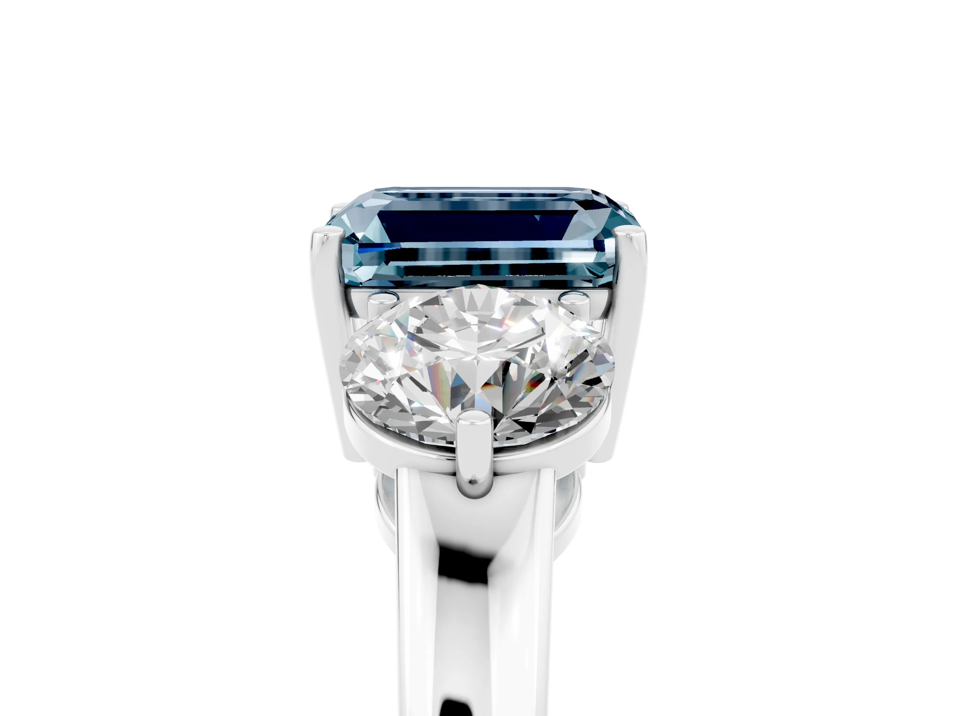 White gold Emerald Cut Aquamarine Three-Stone Ring with Prong Setting and Classic Band_5