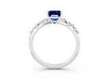 White gold Emerald Cut Blue Sapphire Cluster Side Stone Solitaire Ring with Prong Setting_27