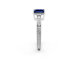 White gold Emerald Cut Blue Sapphire Engagement Ring with Milgrain Channel Set Band and Prong Setting_2