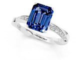 White gold Emerald Cut Blue Sapphire Engagement Ring with Side Stone Accents and Four-Prong Setting_28