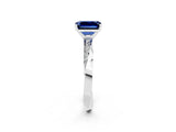 White gold Emerald Cut Blue Sapphire Engagement Ring with Side Stone Accents and Four-Prong Setting_29