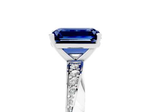 White gold Emerald Cut Blue Sapphire Engagement Ring with Side Stone Accents and Four-Prong Setting_32