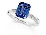 White gold Emerald Cut Blue Sapphire Engagement Ring with Side Stone Accents and Four-Prong Setting_85