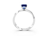 White gold Emerald Cut Blue Sapphire Engagement Ring with Side Stone Accents and Four-Prong Setting_87