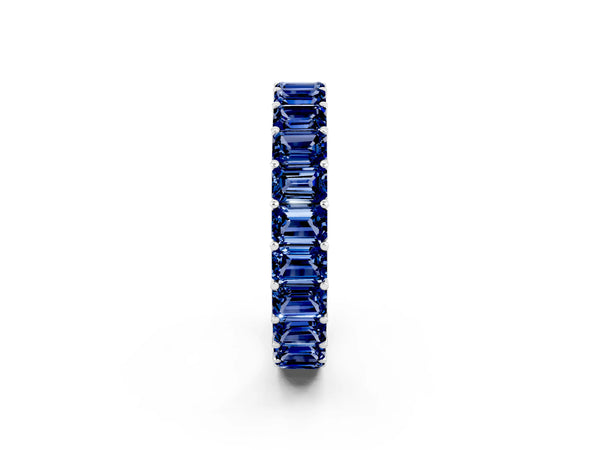 Sterling Silver Emerald Cut Lab-Grown Blue Sapphire North-South Eternity Wedding Band