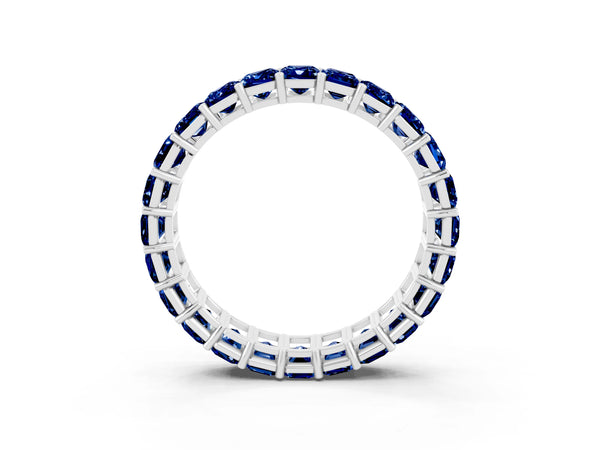 Sterling Silver Emerald Cut Lab-Grown Blue Sapphire North-South Eternity Wedding Band