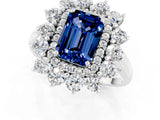 White gold Emerald Cut Blue Sapphire Floral Double Halo Engagement Ring with Prong Setting_109