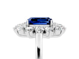 White gold Emerald Cut Blue Sapphire Floral Double Halo Engagement Ring with Prong Setting_113