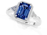White gold Emerald Cut Blue Sapphire Halo Ring with Tapered Band and Four-Prong Setting_1
