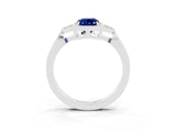 White gold Emerald Cut Blue Sapphire Halo Ring with Tapered Band and Four-Prong Setting_3