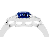 White gold Emerald Cut Blue Sapphire Halo Ring with Tapered Band and Four-Prong Setting_4