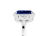 White gold Emerald Cut Blue Sapphire Halo Ring with Tapered Band and Four-Prong Setting_5