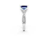White gold Emerald Cut Blue Sapphire  Halo Twist Band Solitaire Prong Setting Ring_26