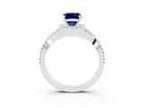 White gold Emerald Cut Blue Sapphire  Halo Twist Band Solitaire Prong Setting Ring_27