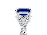 White gold Emerald Cut Blue Sapphire  Halo Twist Band Solitaire Prong Setting Ring_29