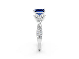 White gold Emerald Cut Blue Sapphire Halo Twist Band Solitaire Prong Setting Ring_2