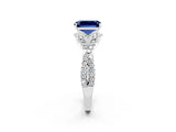 White gold Emerald Cut Blue Sapphire  Halo Twist Band Solitaire Prong Setting Ring_56