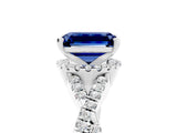 White gold Emerald Cut Blue Sapphire Halo Twist Band Solitaire Prong Setting Ring_5