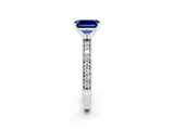 White gold Emerald Cut Blue Sapphire Milgrain Pavé Engagement Ring with Four-Prong Setting_14
