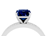 White gold Emerald Cut Blue Sapphire Milgrain Pavé Engagement Ring with Four-Prong Setting_16