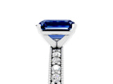 White gold Emerald Cut Blue Sapphire Milgrain Pavé Engagement Ring with Four-Prong Setting_17