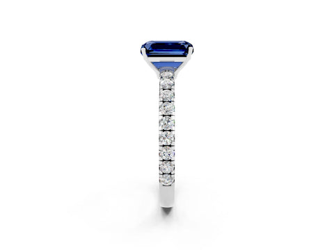 White gold Emerald Cut Blue Sapphire Pavé Solitaire Engagement Ring with Four-Prong Setting_14