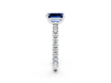 White gold Emerald Cut Blue Sapphire Pavé Solitaire Ring with Round Band and Prong Setting_38