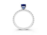 White gold Emerald Cut Blue Sapphire Pavé Solitaire Ring with Round Band and Prong Setting_39