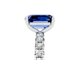 White gold Emerald Cut Blue Sapphire Pavé Solitaire Ring with Round Band and Prong Setting_41