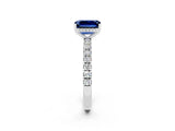 White gold Emerald Cut Blue Sapphire Pave Band Solitaire Ring with Four-Prong Setting_26