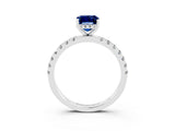 White gold Emerald Cut Blue Sapphire Pave Band Solitaire Ring with Four-Prong Setting_27