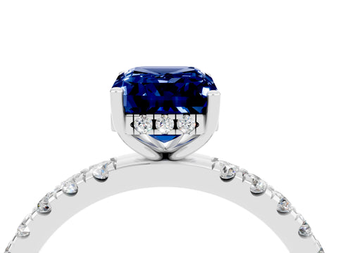 White gold Emerald Cut Blue Sapphire Pave Band Solitaire Ring with Four-Prong Setting_28