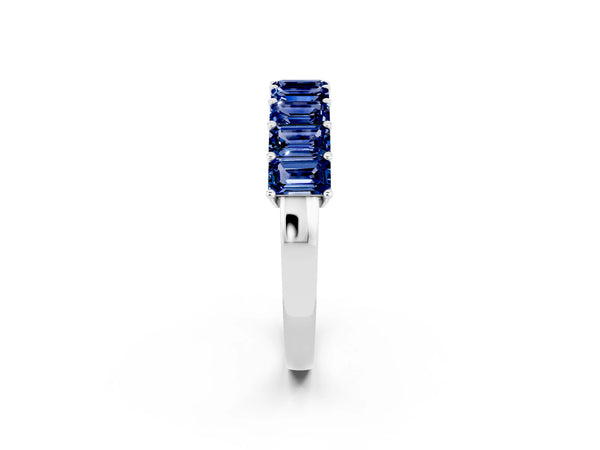 Platinum Emerald Cut Blue Sapphire Prong-Set Eternity Band