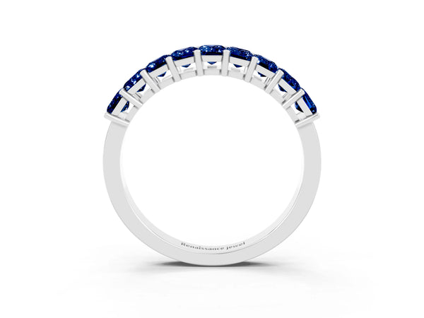Platinum Emerald Cut Blue Sapphire Prong-Set Eternity Band