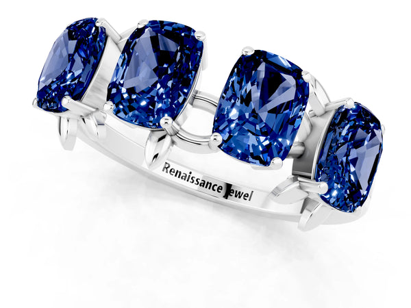 White gold Emerald Cut Blue Sapphire Prong-Set Half Eternity Band