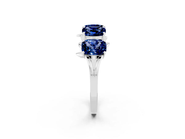White gold Emerald Cut Blue Sapphire Prong-Set Half Eternity Band